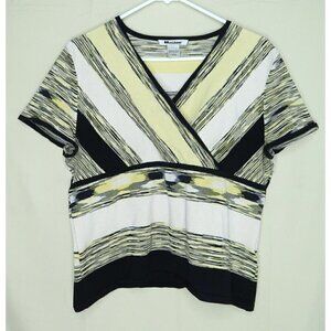 Nygard Collection Top Silk Blend Faux Wrap Yellow White Black Womens Size Large